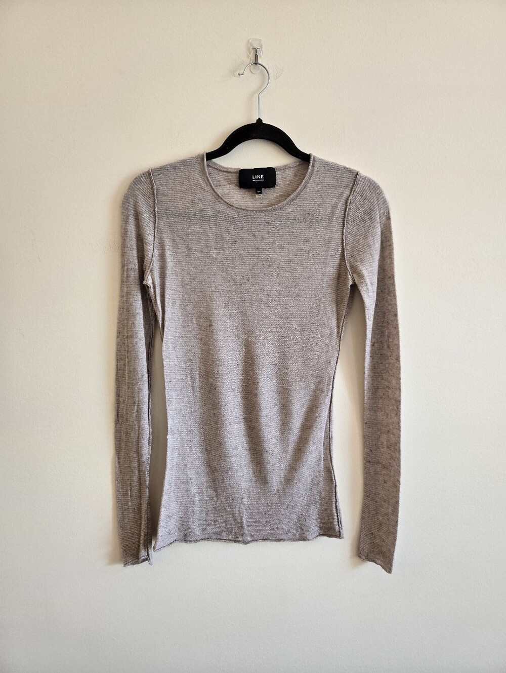 LINE I S Semi-Sheer Crewneck Modal And Cashmere Knit Shirt I light brown